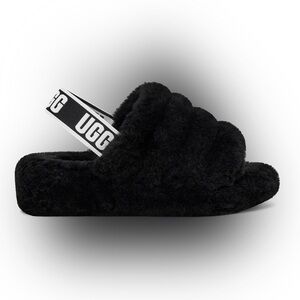 UGG Black Fluffy Sandals